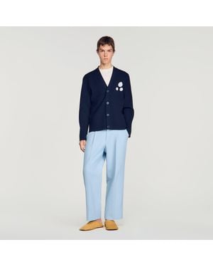Sandro Jacquard Flower Knit Cardigan - Blue