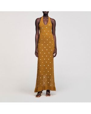 Sandro Knitted Embellished Maxi Dress - Metallic