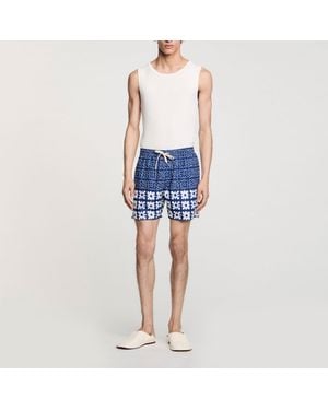 Sandro Floral Print Swim Trunks - Blue