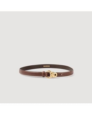 Sandro Slim Leather Belt - Brown