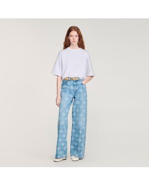 Sandro Wide-Leg Floral Print Jeans - Blue