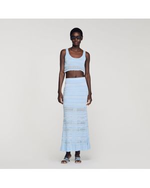 Sandro Pointelle Knit Crop Top - Blue