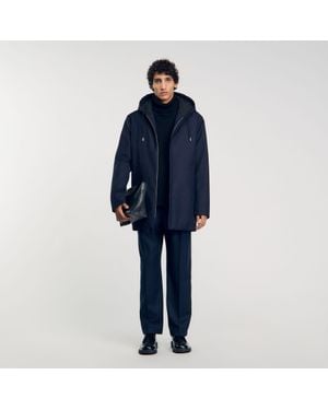 Sandro Navy Technical Quilted Hooded Zip Parka - Blue