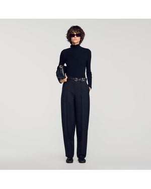 Sandro Ruffled Turtleneck Wool Sweater - Blue