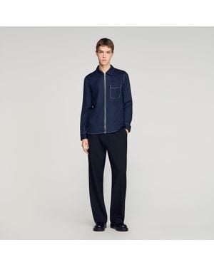 Sandro Loose-Fit Zip-Up Shirt - Blue