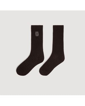 Sandro Ribbed Logo Socks - Black