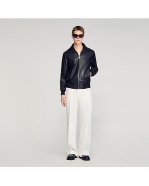 Sandro Zipped Leather Jacket - Blue