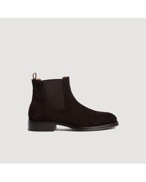 Sandro Split Leather Chelsea Boots - Black
