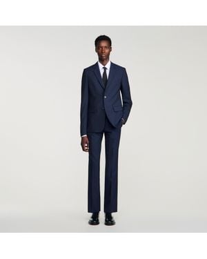 Sandro Virgin Wool Suit Jacket - Blue