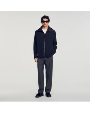 Sandro Textured Wool Zip-Up Cardigan - Blue
