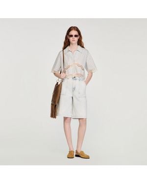 Sandro Cropped Striped Cotton Shirt - Multicolor