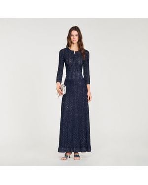 Sandro Rhinestone Knit Maxi Skirt - Blue