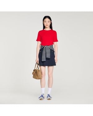 Sandro Contrast Collar Wool Sweater - Red