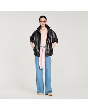 Sandro Distressed Leather Jacket - Blue