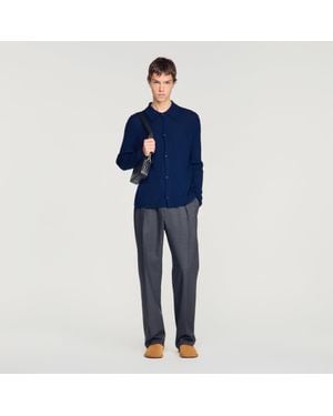 Sandro Rib Knit Cardigan - Blue