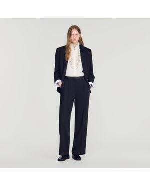 Sandro Mixed-Material Satin Pants - Blue