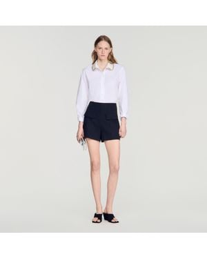 Sandro Cropped Jewel Collar Shirt - Blue