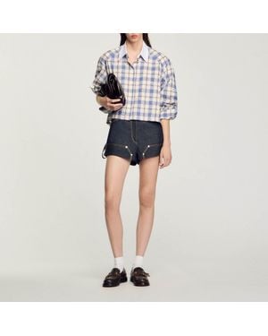 Sandro Rhinestone Check Shirt - Black