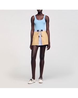 Sandro Mini Dual-Material Skirt - Blue