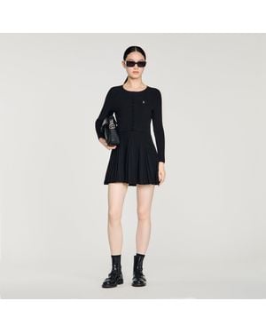 Sandro Pleated Knit Short Dress - Black