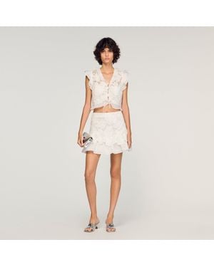 Sandro Short Guipure Skirt - White