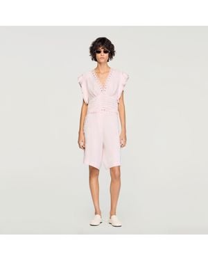 Sandro Floral Jacquard Crop Top - Pink
