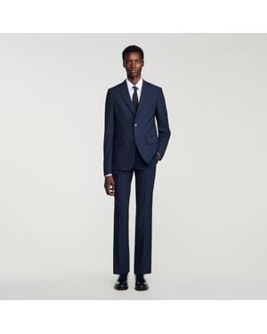 Sandro Virgin Wool Suit Jacket - Blue
