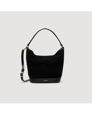 Sandro Tangoso Suede And Leather Bucket Bag - Black