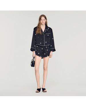 Sandro Beaded And Rhinestone Shorts - Blue