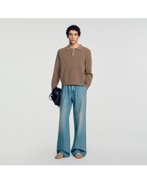 Sandro Alpaca Polo Sweater - Blue