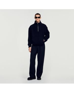 Sandro Zipped Standing Collar Sweatshirt - Blue