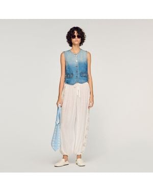 Sandro Crinkled Wide-Leg Pants - Blue