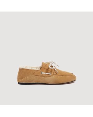 Sandro Shearling Boat Shoes - Brown
