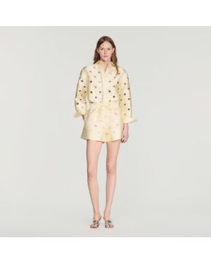 Sandro Distressed Rhinestone Shorts - Natural