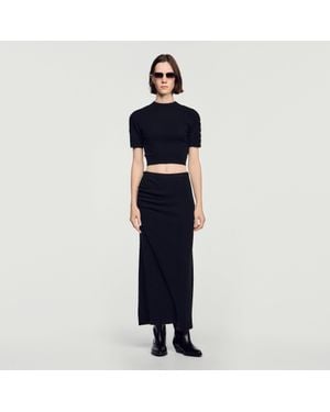Sandro Cropped Wool And Cashmere Sweater - Blue