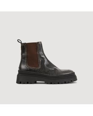 Sandro Crackled Leather Chelsea Boots - Black