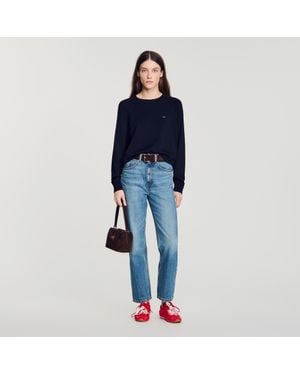 Sandro Wool Polo Sweater With Logo - Blue