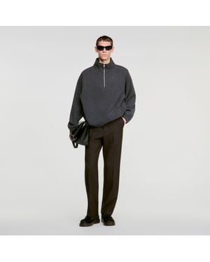 Sandro Zipped Standing Collar Sweatshirt - Black