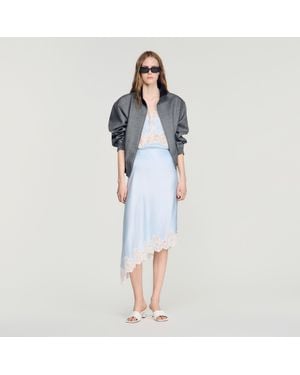 Sandro Asymmetrical Satin Skirt With Lace - Blue