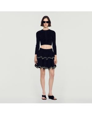 Sandro Velvet Knit Cropped Cardigan - Blue