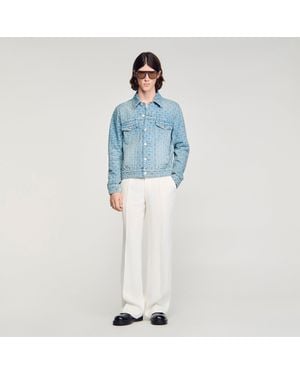 Sandro Square Cross Denim Jacket - Blue