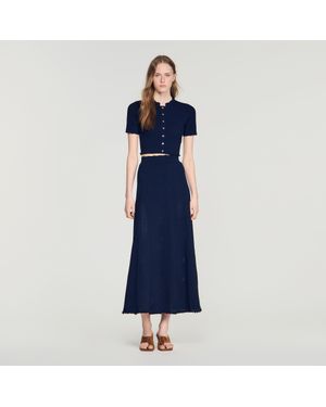 Sandro Pointelle Knit Maxi Skirt - Blue