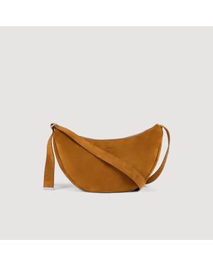 Sandro Small Zipped Split Leather Hobo - Brown