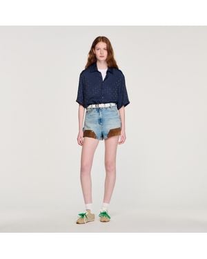 Sandro Square Cross Loose-Fit Shirt - Blue