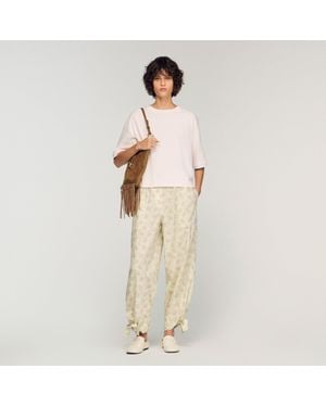 Sandro T-Shirt With Contrasting Trim - Natural