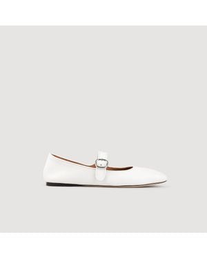 Sandro Shiny Leather Ballet Flats - White