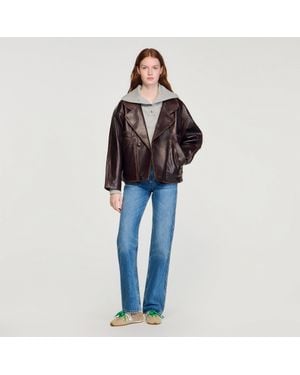 Sandro Oversized Leather Jacket - Blue