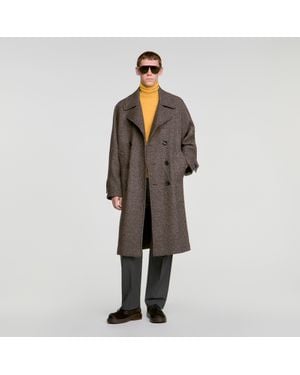 Sandro Check Wool Coat - Brown