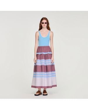 Sandro Long Striped Cotton Skirt - Blue