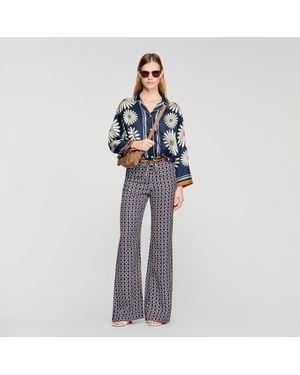 Sandro Floral Print Silk Shirt - Blue